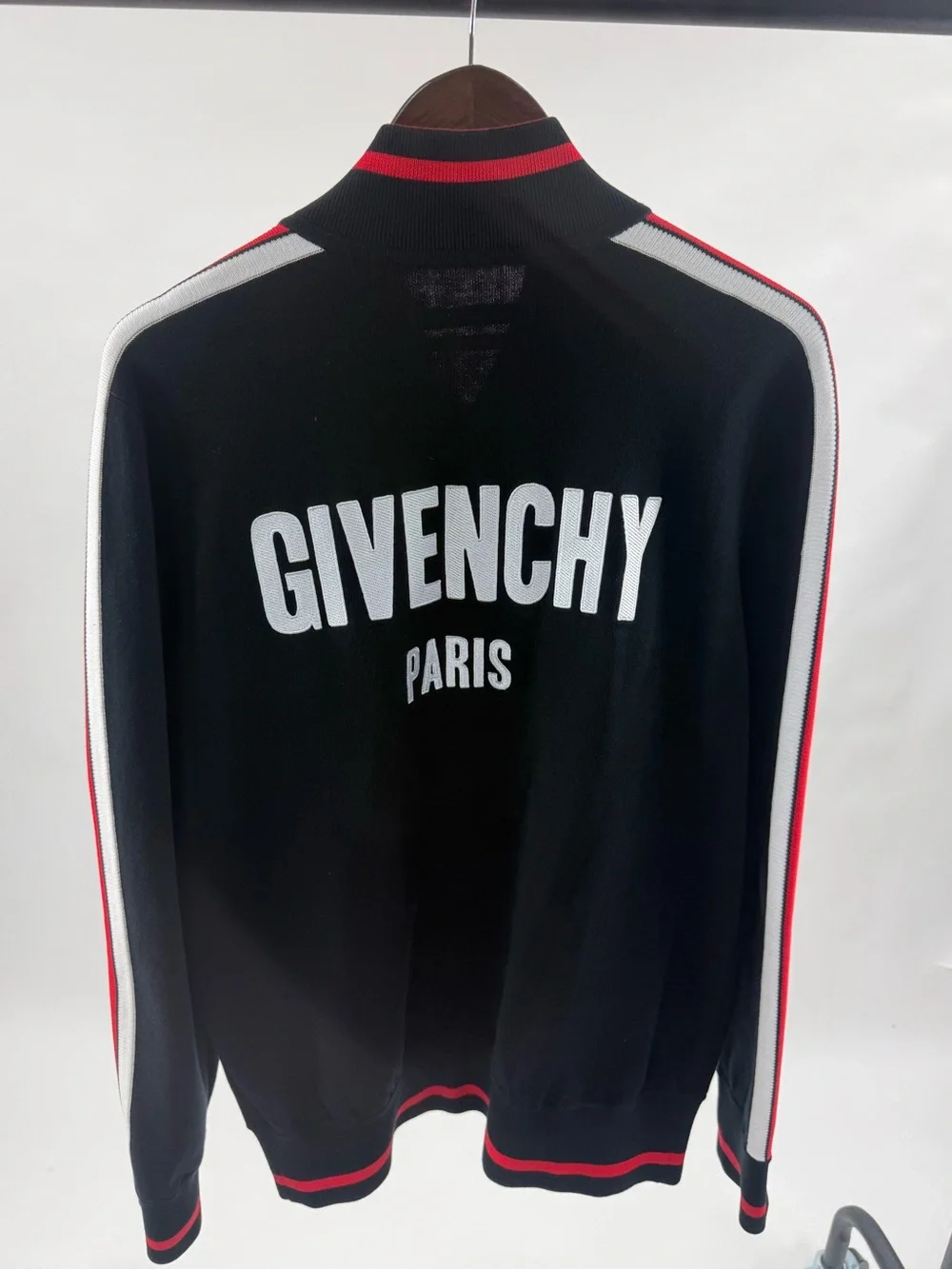Givenchy Black Bomber Jacket with Red Star & Striped Trim